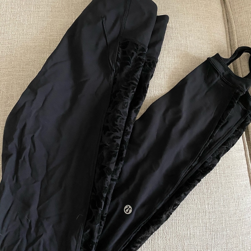 Lululemon Black Stirrup Leggings with Lace Details